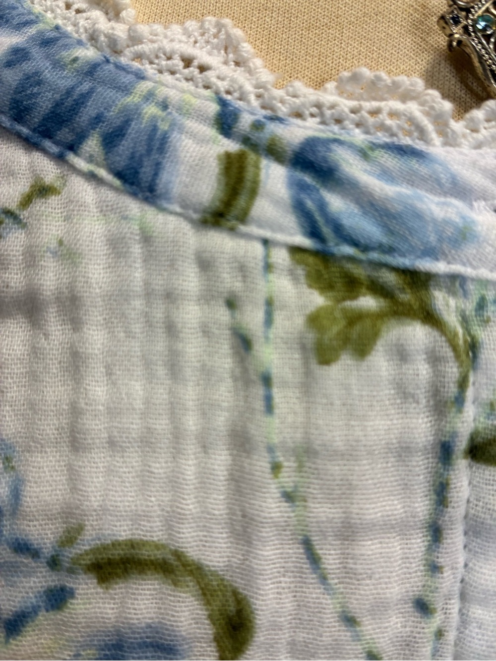 Laura Ashley White Button-Front Floral Blouse with Blue & Green Print - Picture 5 of 10